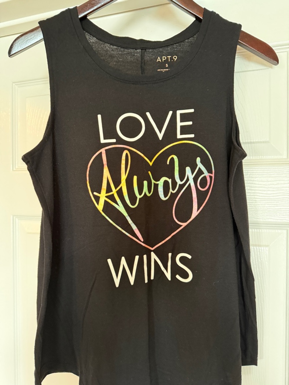 Apt. 9 Black Graphic Tank with Rainbow Heart Script